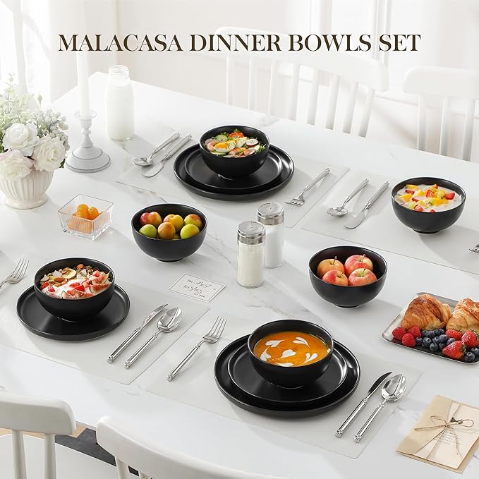 MALACASA 26 Qz Porcelain Soup Bowls, White Ceramic Cereal Bowls for Kitchen 6 inch Bowls Set of 6 for Oatmeal Salad Fruit Rice Dishwasher and Microwave Safe, Series Regular