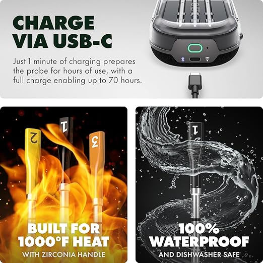 CHEF iQ Sense | Smart Wireless Meat Thermometer | 3 Ultra-Thin Probes | WiFi Unlimited Range | 1000°F Heat Safe | 5 Sensors | BBQ, Grill, Oven, Smoker, Air Fryer | Gen3