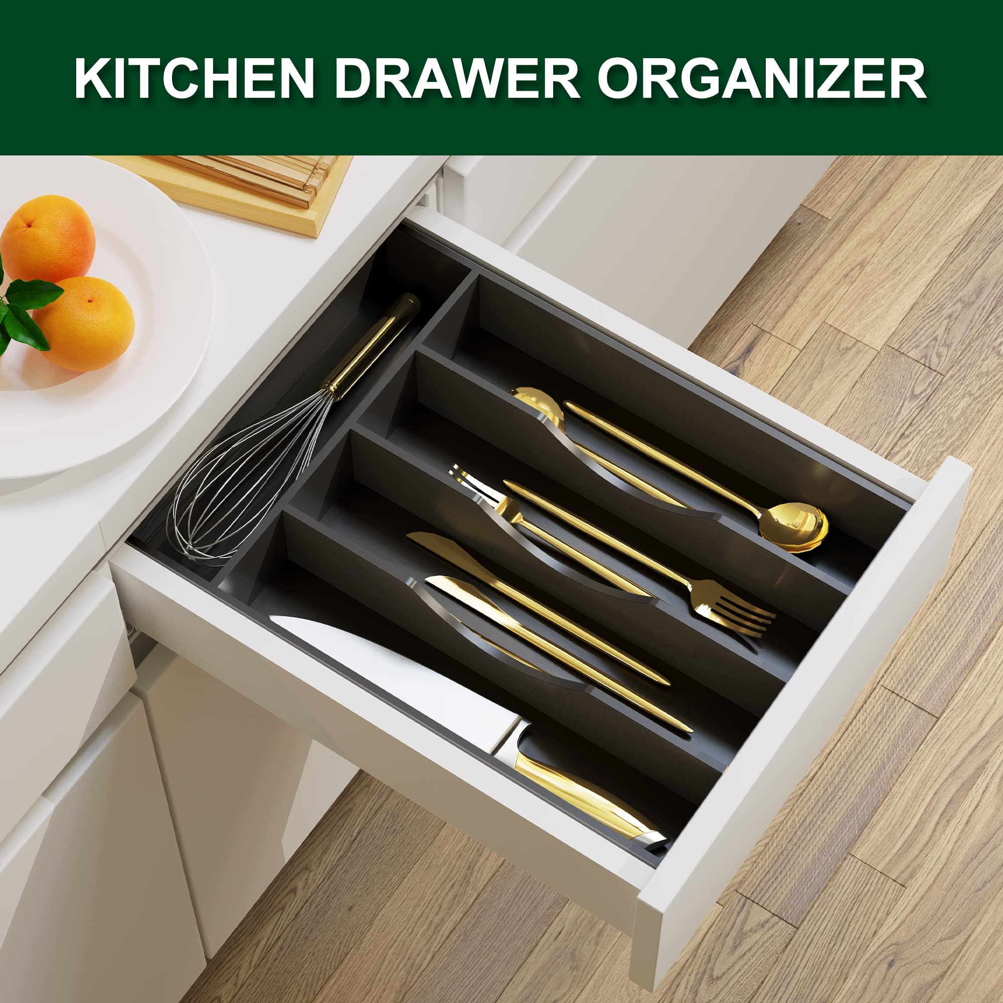 Utensil Organizer 10'' Silverware Drawer Organizer Cutlery Kitchen Bamboo