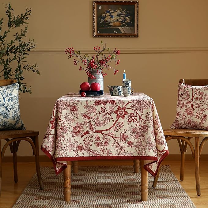 ISAENNE Designer French Linen Square Tablecloth,67"x67"-Ruyi A