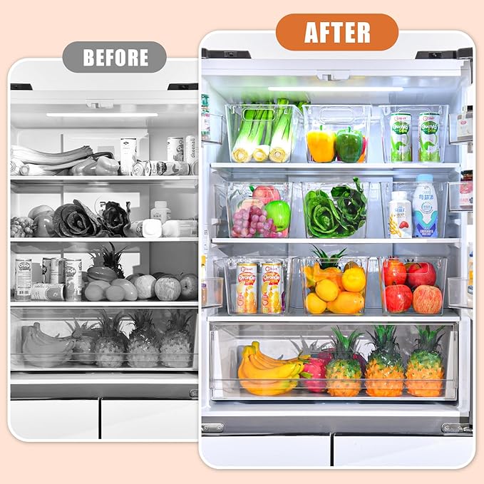 Freebat 6 Pack Pantry Organization and Storage,Clear Plastic Storage Bins