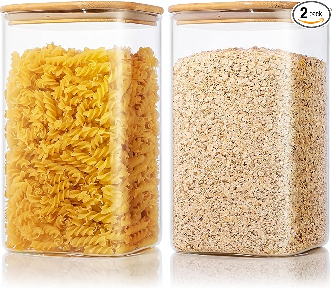 Large Glass Storage Containers 168oz, 2 Pack Pantry Jars with Bamboo Lids