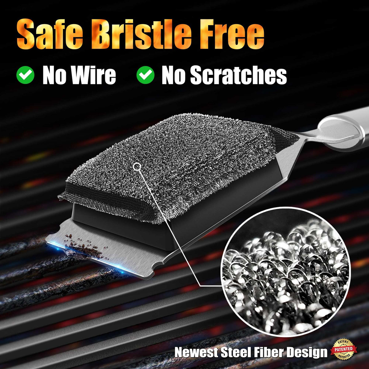 GRILLART Grill Brush Bristle Free, Safe Grill Brush for Outdoor Grill, SteamWizards BBQ Grill Cleaning Brush Kit, Replaceable Head Grill Scraper Tool, Grill Cleaner BBQ Accessories, Gifts for Men/Dad