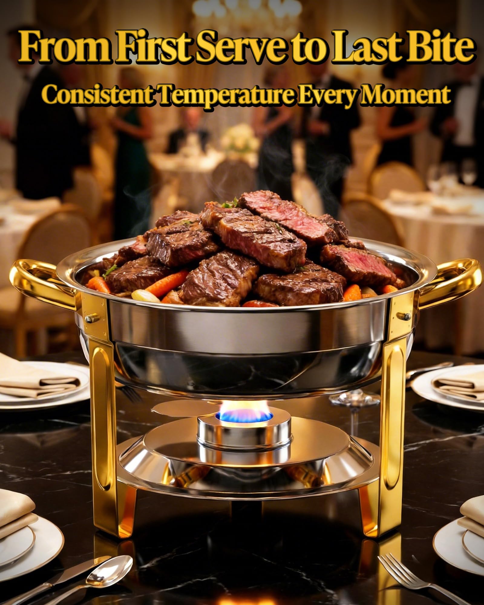 Frizoky Gold Accent Chafing Dishes for Buffet, 6QT 4 Pack