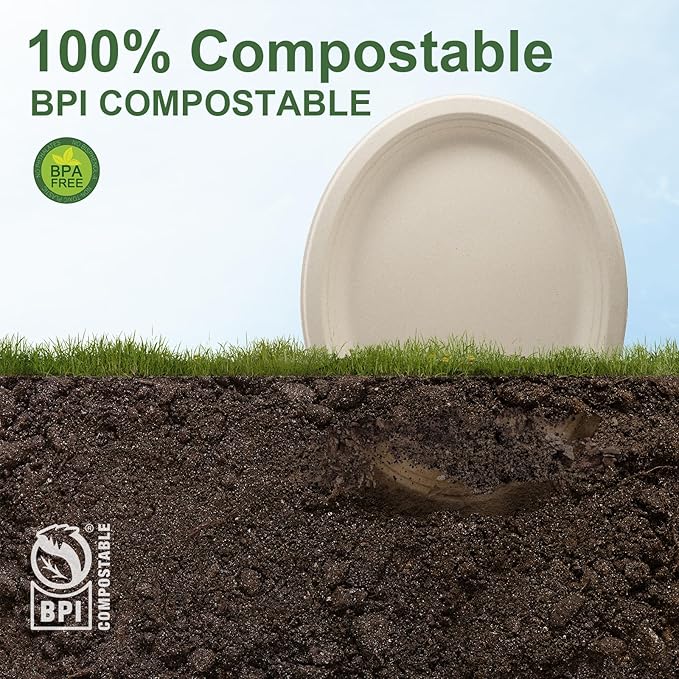 WELLIFE 100% Compostable Oval Paper Plates 12 Inch 125-Pack Large Plates