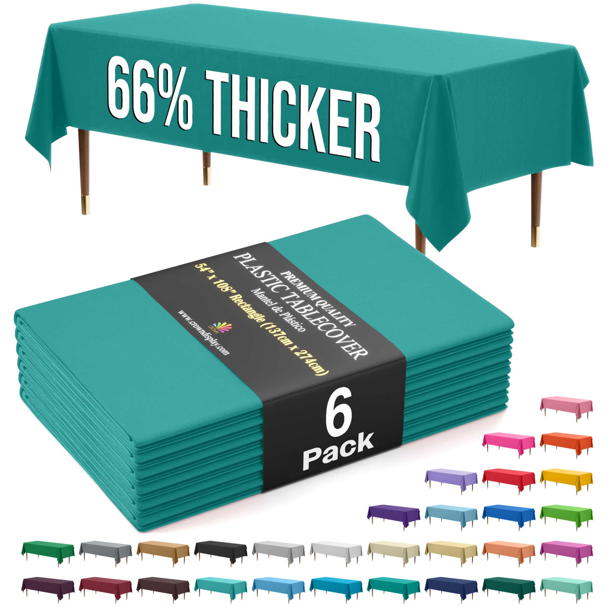 Exquisite 66% Thicker Premium Plastic Table Cloth Rectangle Table Cover 0.5 Mil 6 Pack Teal Table Cloth 54 Inch x 108 Inch Disposable Tablecloth Won't Tear Easily Like Cheap Thin Brands