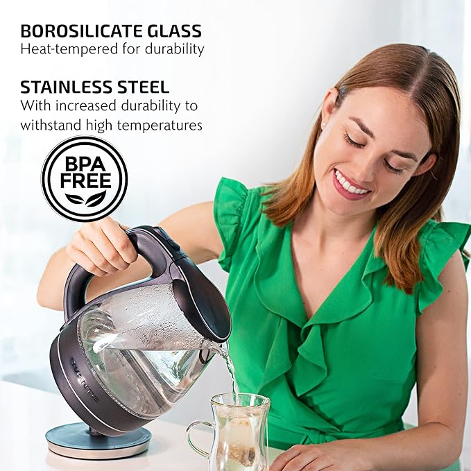 OVENTE 1.5L Glass Electric Kettle Water Boiler, Black KG83B