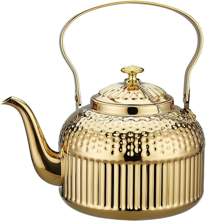 SANQIAHOME Antique 1.4L (45 Oz) Stainless Steel Teapot with Infuser Gold