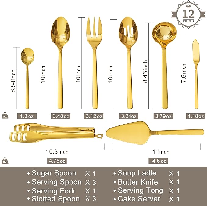 KINGSTONE 16 piece Large Hostess Serving Utensils Set,18/10 Stainless Steel