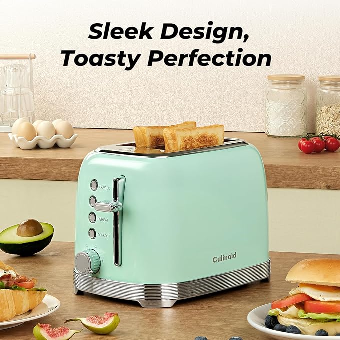 Culinaid Toaster 2 Slice Retro Stainless Steel, Aqua Green