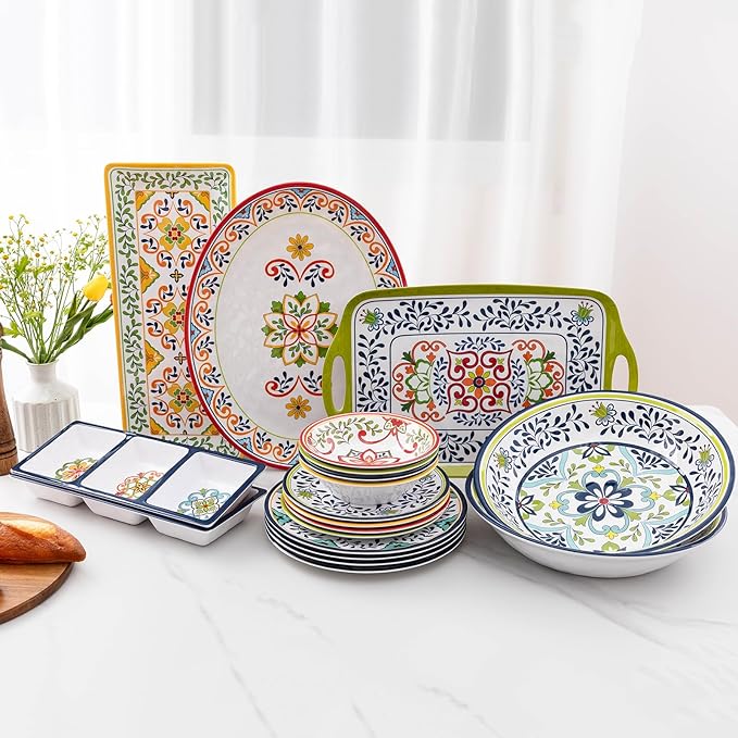 ZAROCRUS Talavera Melamine Large Serving Bowl, 13.75" x 2.75" Mixing, Pasta Serving Bowls set of 2,100% Melamine Soup Bowl Salad Bowl Fruit Bowls,Lightweight and Unbreakable…