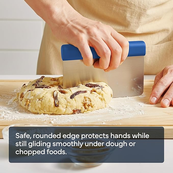 Misen Stainless Steel Bench Scraper - Versatile Food Scraper with Blue Handle - Ideal for Kitchen, Pastry & Dough - Durable Cutting Board Scraper Tool for Effortless Transfer into Pots & Pans - Blue
