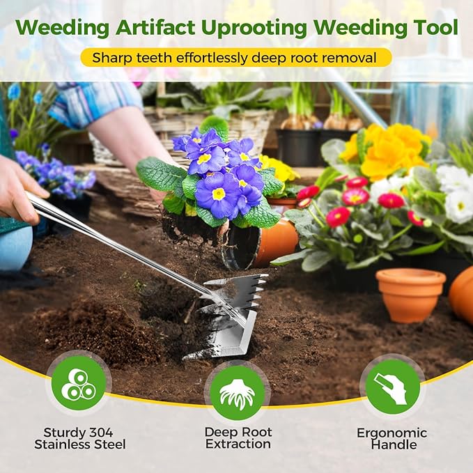 Weed Puller Tool, Heavy-Duty Stainless Steel Garden Hand Weeding Tool