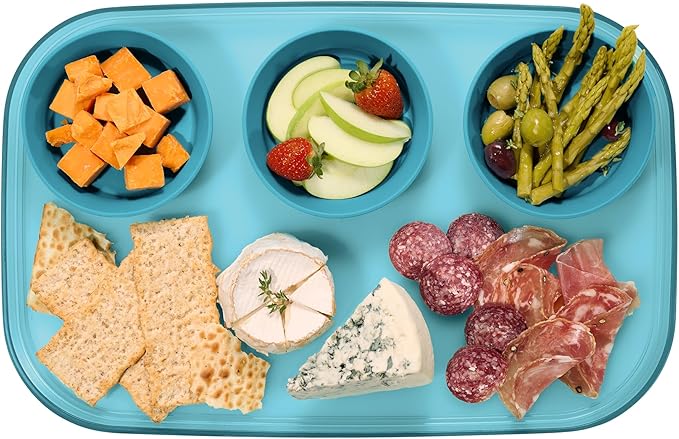 madesmart dipware 3 Bowl Serving Tray, Stackable & Removable Dip Bowls for Charcuterie, Guacomole, Snacks, Veggies, Premium Dishwasher & Microwave Safe, Multipurpose Plate & Bowl, Turquoise