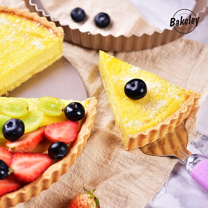 Bakeley 11-Inch Round Tart Pan with Loose Removable Bottom, Non-Stick Carbon Steel Quiche Pan for Oven Baking (Champagne Gold)