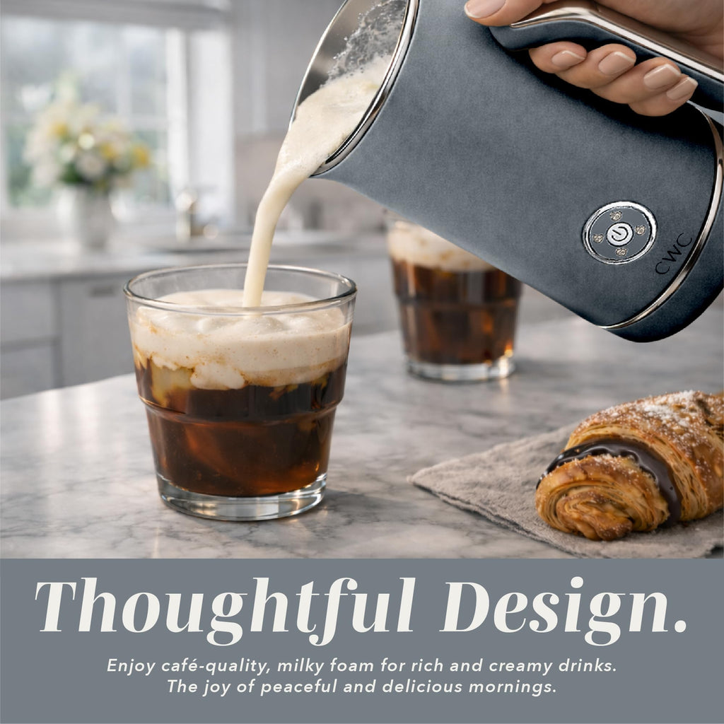 COOK WITH COLOR 4-in-1 Electric Milk Steamer and Frother - 2-Minute Heating and Frothing, Hot and Cold Foam Maker for Coffee, Latte, Cappuccino, Macchiato, Milk Warmer, Auto Shut Off, Grey