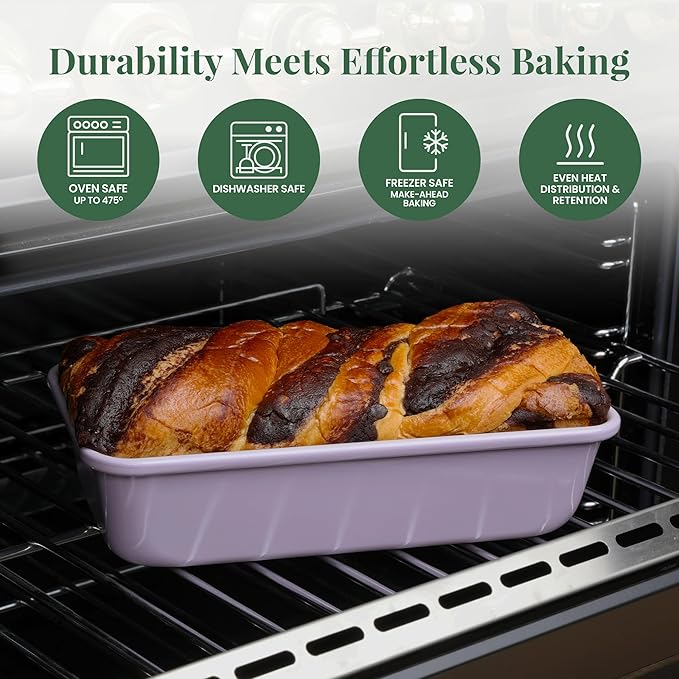 Larder & Vine 8-Piece Stackable Bakeware Set, Ceramic-Coated Nonstick Baking Pan Set, Non-Toxic, with Baking Sheets, Muffin Pan, Loaf Pan & Cake Pans, Lavender