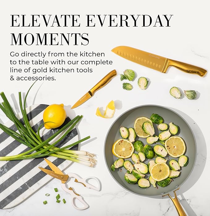 Styled Settings Gold Knife Set with Block and Sharpener, 14-Piece