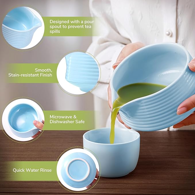 HELPLX Matcha Whisk Set, 10-Piece Japanese Matcha Kit with Bowl, Whisk & Holder, 2 Tea Cups, Bamboo Scoop, Spoon, Sifter, Scoop Rest & Tea Towel – Blue Matcha Tea Set for Ceremony or Daily Use
