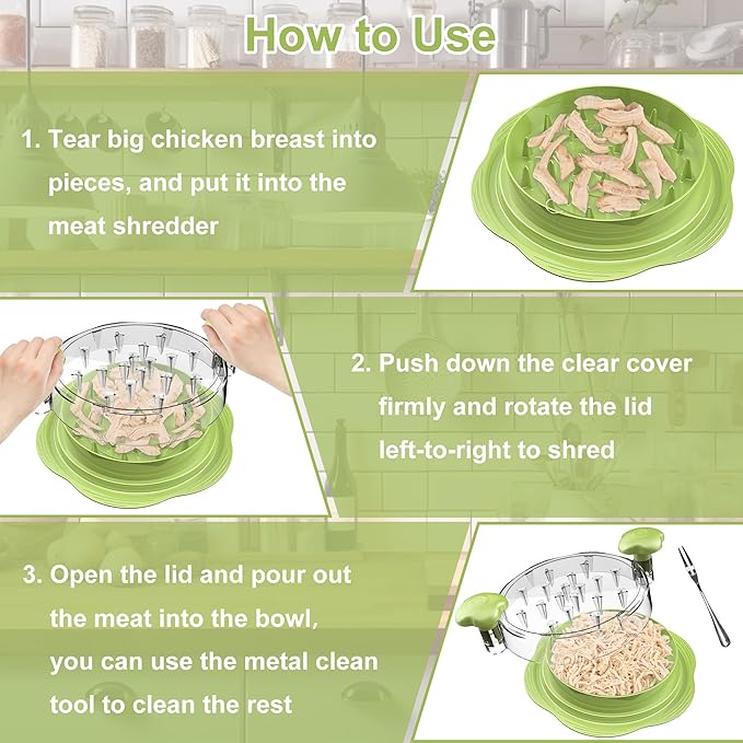 Chicken Shredder Tool Twist Large Meat Shredder with Brush&Fork, Matcha