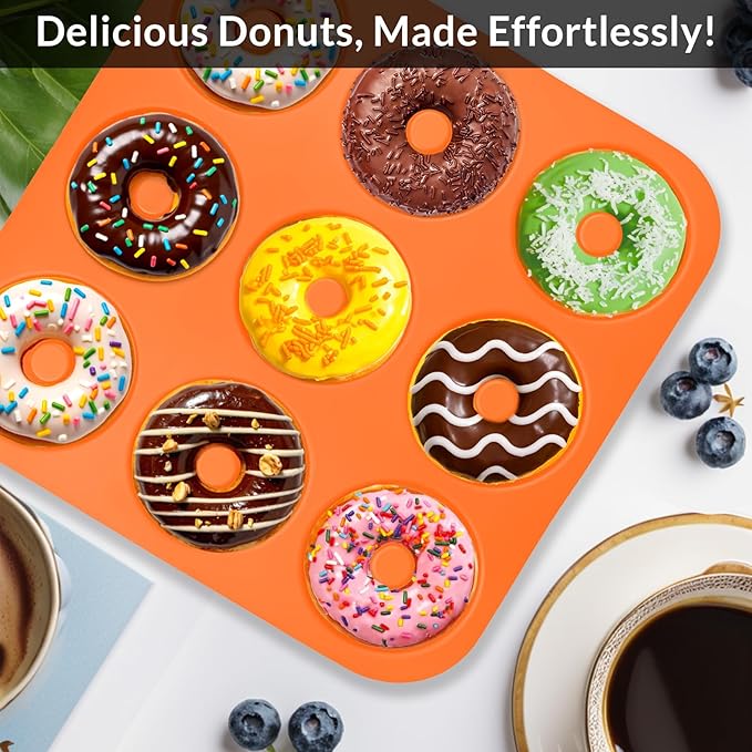FUN LAVIE Large Silicone Donut Pan for Baking,9 Cavity Non-Stick Food Molds