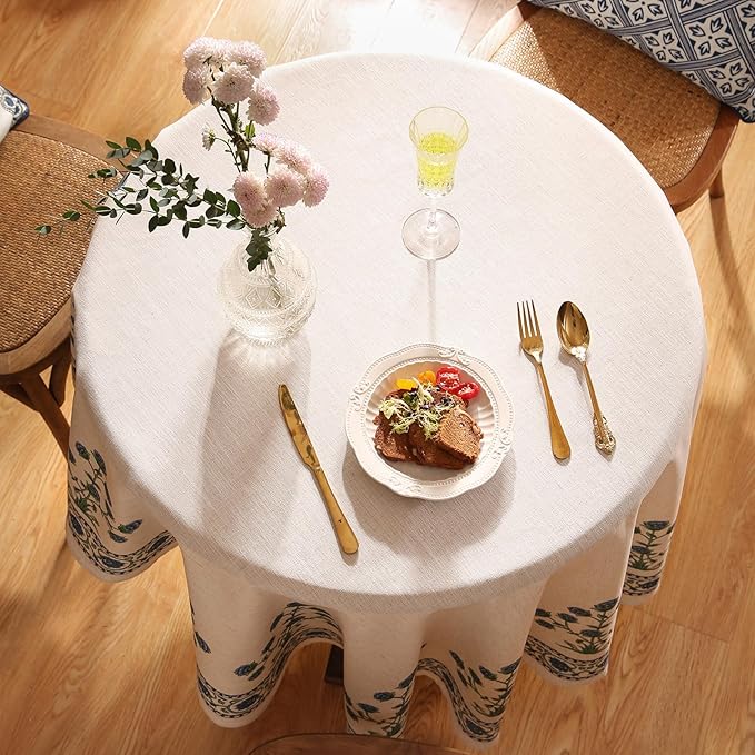 patdrea Vintage French Linen Tablecloth,Round,Diameter 67"-Ivar B
