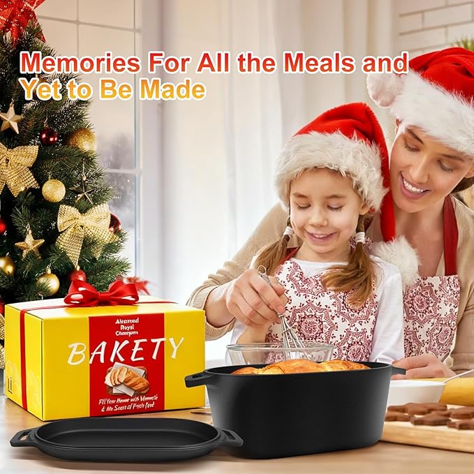 ARC Dutch Oven for Bread Baking Includes Bread Box & Heat-Resistant Oven Mitts, 3.6QT Oval Cast Iron Bread Loaf Pan with Lid, Bread oven for Sourdough, Sourdough Starter Kit