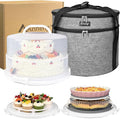 Arineng 12 Inch Cake Carrier with Lid & Handle BPA-Free Cake Transport Container, Includes Insulated Bag, Cupcake & Pie Holders for Secure Dessert Delivery (Fits 7" Tall Cakes) (Grey)