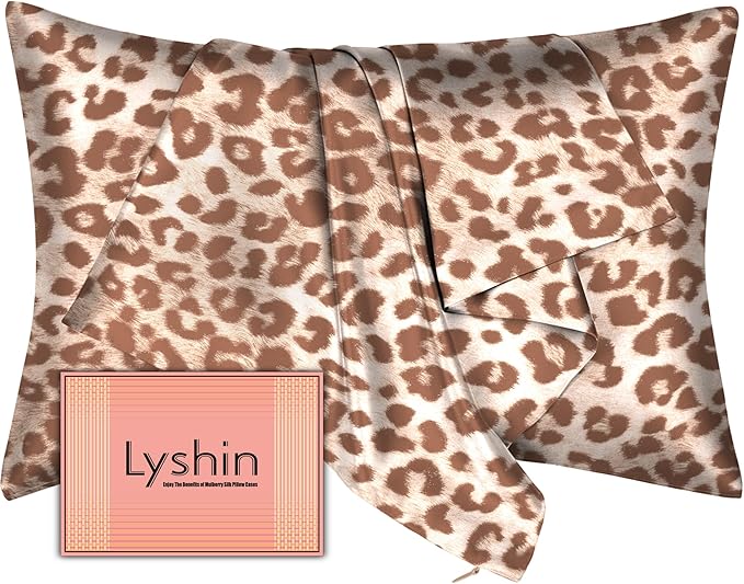 LYSHIN Silk Pillow Cases King Size with Hidden Zipper, Leopard
