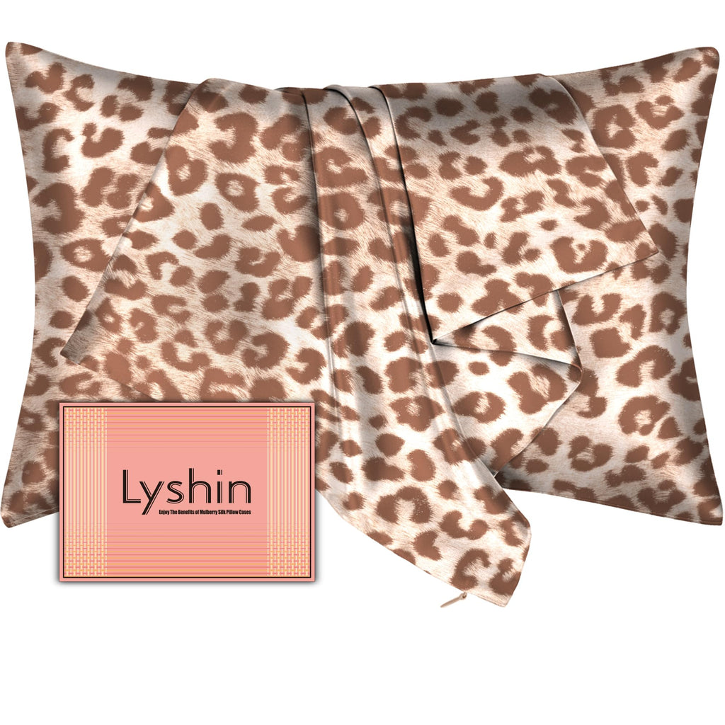 LYSHIN Silk Pillow Cases Standard Size with Hidden Zipper, Leopard