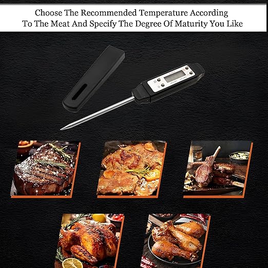 Ausenzup Meat Thermometer - Digital Food Thermometer for Cooking Kitchen - Automatic Calibration Pen Style Electronic Pocket Thermometer for Water Temperature, Barbecue (Black)