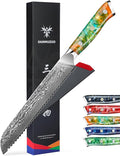 SANMUZUO 8” Bread Knife Serrated Kitchen Chef Knife - Damascus Steel & Resin Handle - Xuan Series(Fantasy Orange)