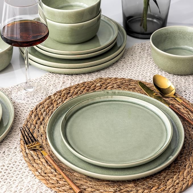 AmorArc Stoneware Dinnerware Sets for 6, 18Pcs Plates and Bowls Sets Dishes