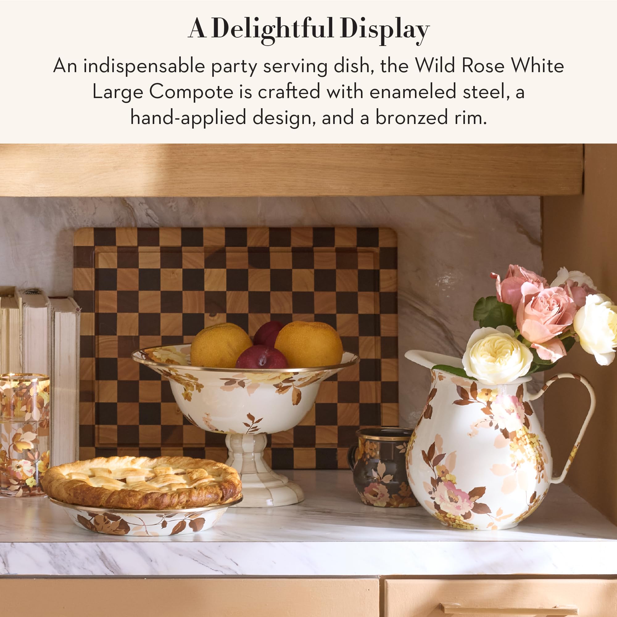 MACKENZIE-CHILDS Enamel Compote, Large, Wild Rose White