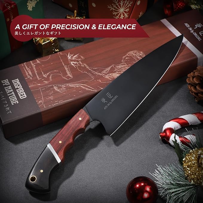 DRGSKL Japanese Chef Knife 8 Inch - Kitchen Knife with Walnut Handle