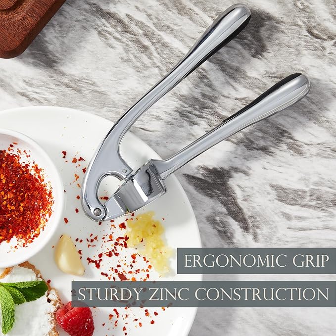 Premium Garlic Press, Professional Garlic Mincer, Easy to Squeeze and Clean, Rust Proof, Efficient Ginger Crusher - Sliver