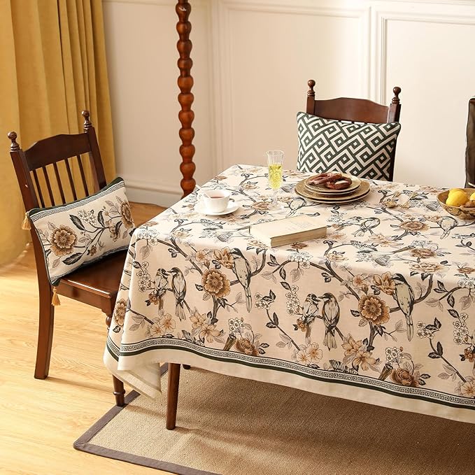 ISAENNE Designer Vintage Linen Tablecloth Rectangular,102"x63"-Murad A