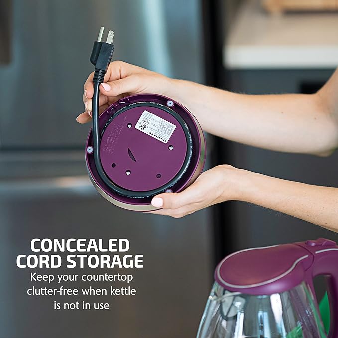OVENTE 1.5L Glass Electric Kettle Water Boiler, Purple KG83P
