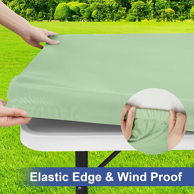 homing Rectangle Table Cloth Cover, Water-Resistant Polyester Elastic Fitted Tablecloth, Fits for 4 Foot Folding Tables, Washable Table Protector for Picnic, Camping, Outdoor (Green, 30" x 48")