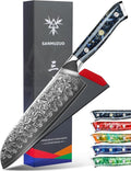 SANMUZUO Santoku Knife - 7 inch - Xuan Series - VG10 Damascus Steel Kitchen Knife - Resin Handle (Starry Black)