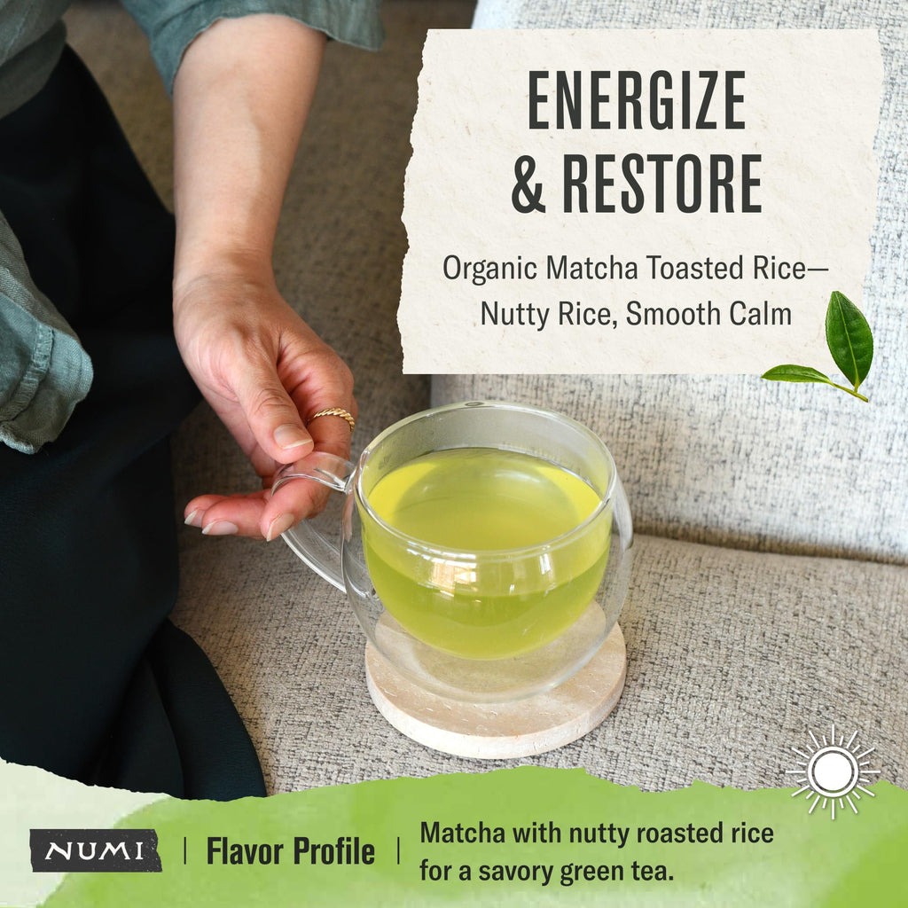 Numi Organic Matcha Toasted Rice Tea, 18 Green Tea Bags, Medium Caffeine
