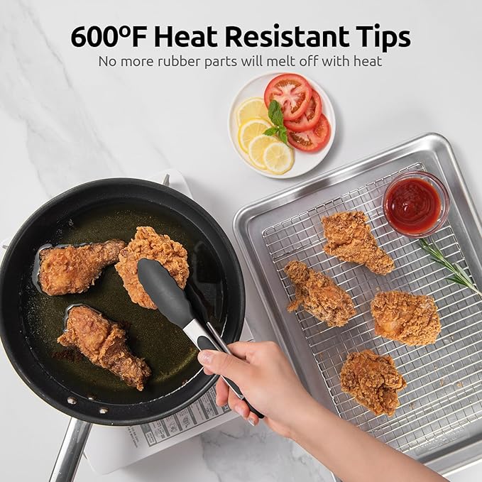 U-Taste Kitchen Tong for Cooking, 600ºF Heat-Resistant Silicone, 7in/Black