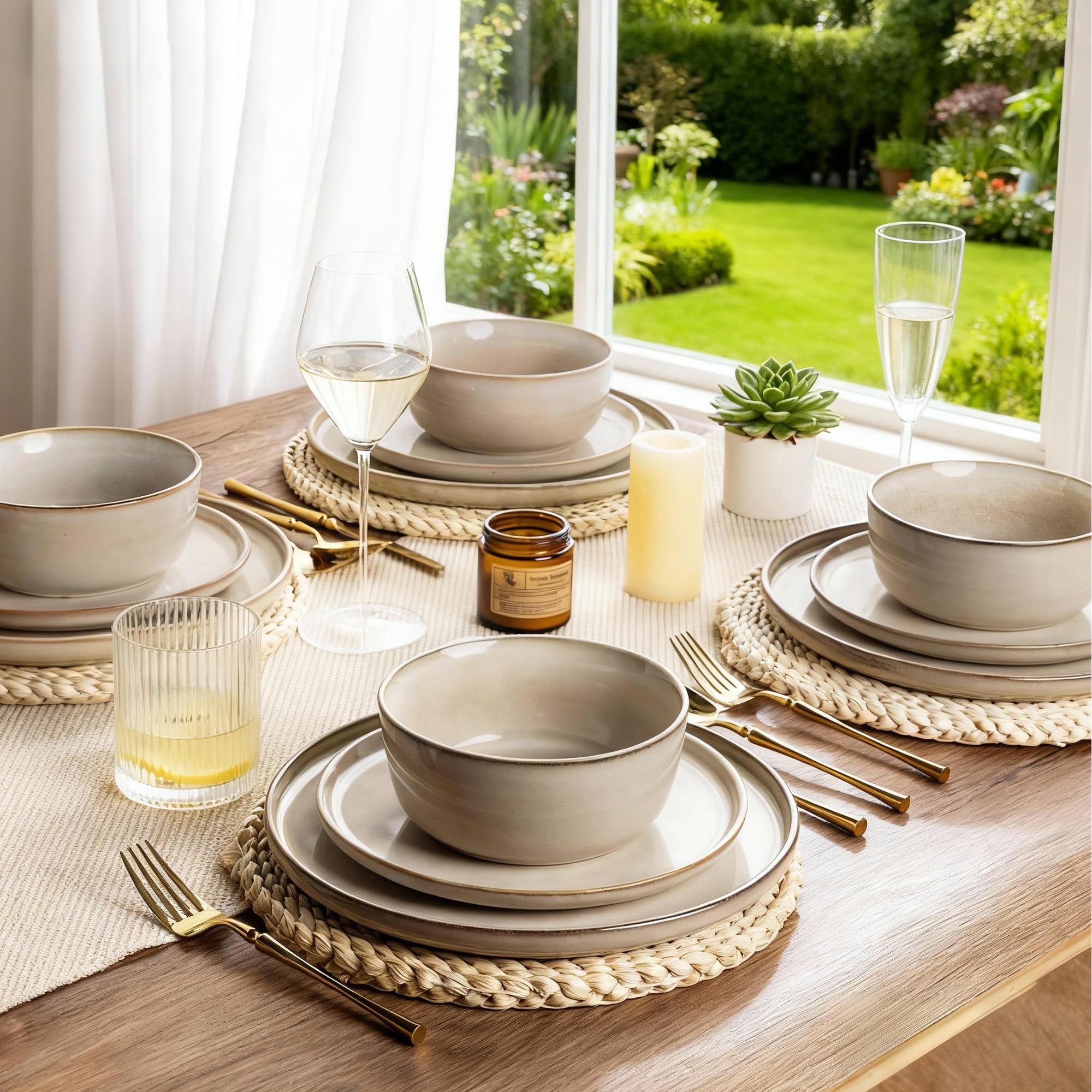 AmorArc Stoneware Dinnerware Sets for 8, 24Pcs Plates and Bowls Sets Dishes