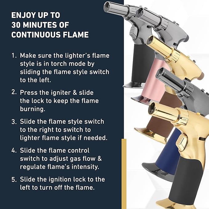 Dual Flame Butane Torch Gun - Refillable Luxury Hand Held Mini Blow Torch for Cooking, Creme Brulee, Soldering, Welding, & Resin Art - Adjustable Flame with Ignition Lock - Steel Black by inZaynity®