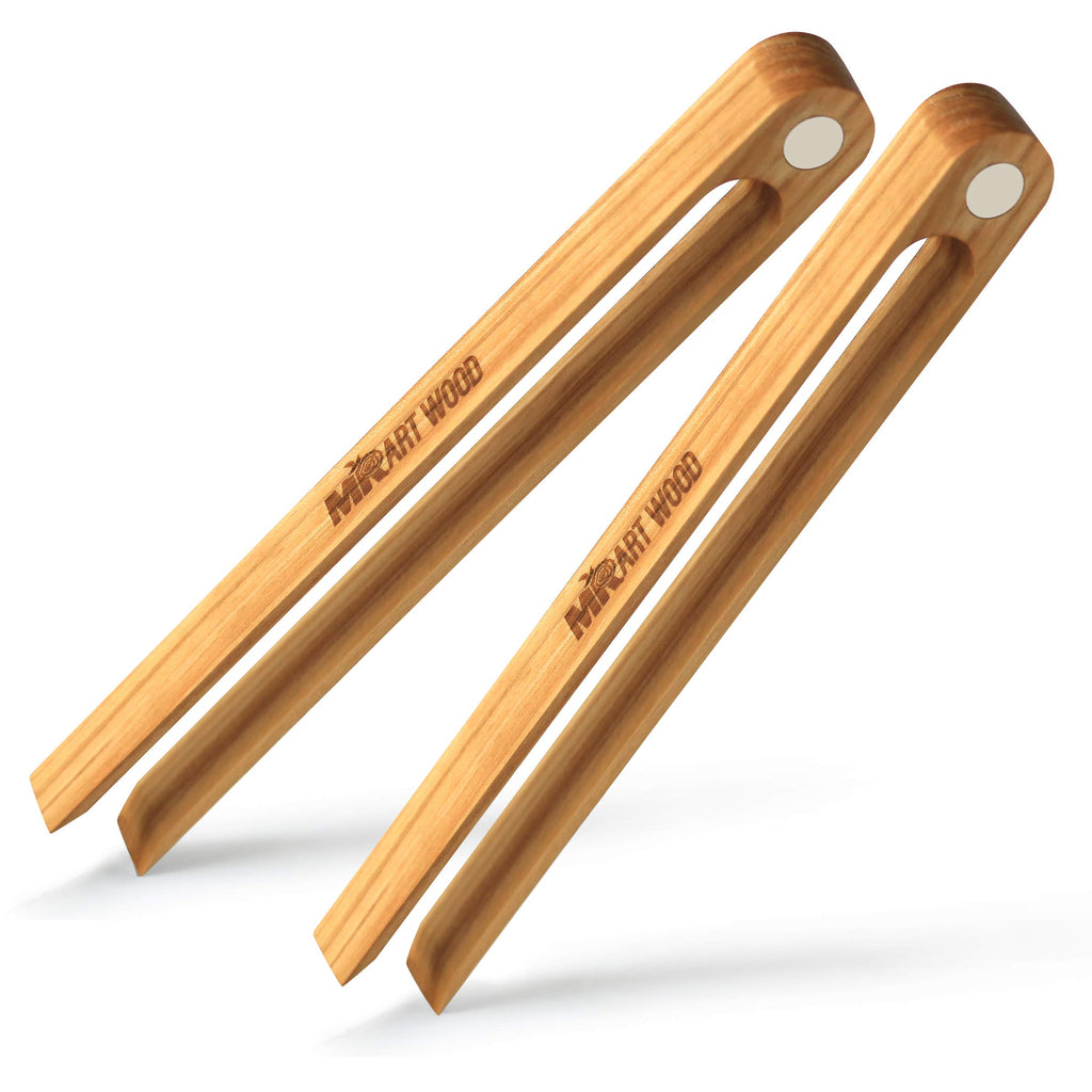 2 Pcs Magnetic Wooden Toaster Tongs | 8.7-Inch Kitchen Tongs for Cooking, Bread, Bacon, Bagels, and Muffins | Non-Toxic Design, Prefect Bamboo Alternative, Perfect for Toaster, BBQ, and Grilling