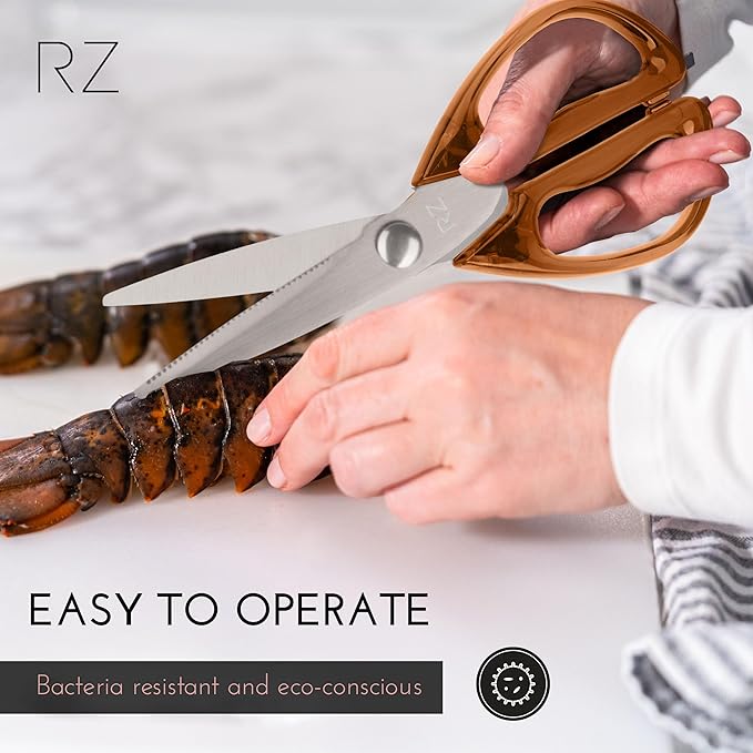 Rachel Zoe All Purpose Scissors, Scissors for Office, School or Art, Stainless Steel Sharp Shears with Large Handles, Dishwasher Safe (Brown/Silver)