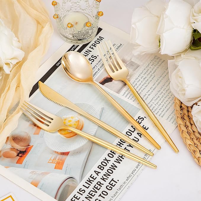 Supernal 180pcs Gold Plastic Silverware Set, Disposable Cutlery