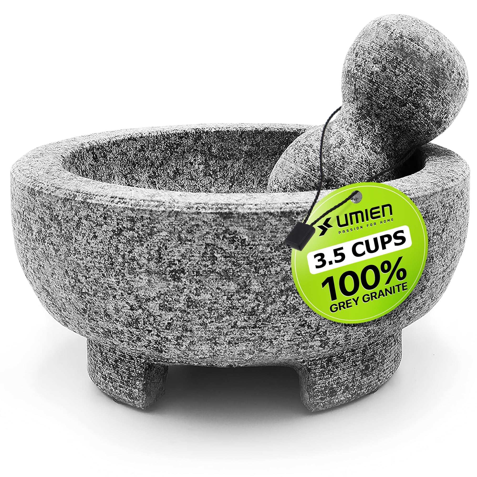 Umien Granite Mortar and Pestle Set 8-Inch (3.5-Cup), Molcajete, Grey
