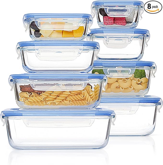 Vtopmart 8 Pack Glass Food Storage Containers with Airtight Lids