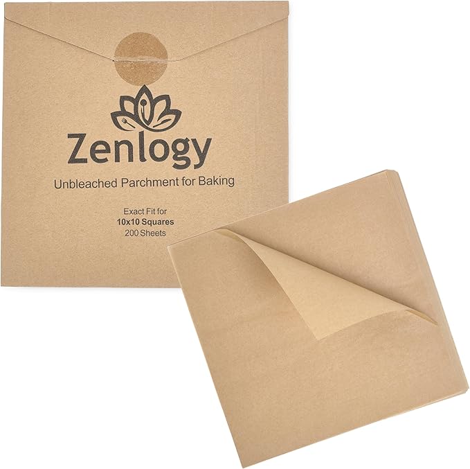 Zenlogy 10x10 Parchment Paper Squares, 200 Sheets, Unbleached, Pre-Cut